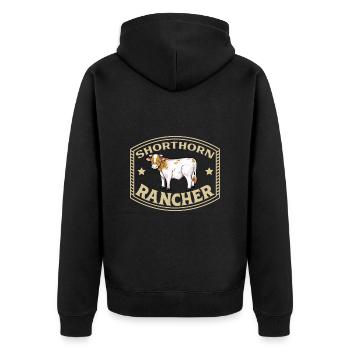 Fleischshorthorn Rind - Shorthorn Rancher - Unisex Premium Bio Zip Hoodie - Schwarz - Hinten - Nico (187cm)