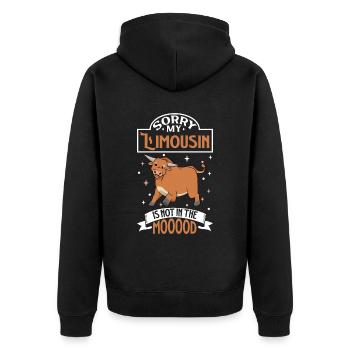 Not in the mood - Limousin - Unisex Premium Bio Zip Hoodie - Schwarz - Hinten - Nico (187cm)