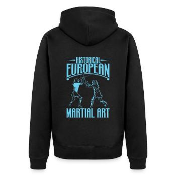 Schwertkampf - HEMA - Unisex Premium Bio Zip Hoodie - Schwarz - Hinten - Nico (187cm)