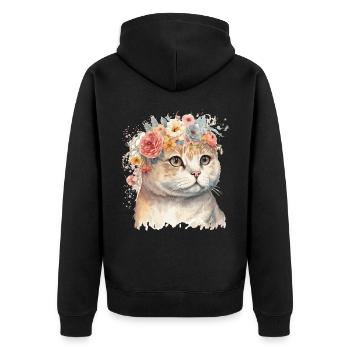 Cute Scottish Fold Cat Flower Crown Cats Pet Kitte - Unisex Premium Organic Zip Hoodie - black - Back - Nico (187cm)