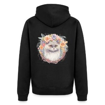 Cute Persian Cat Flower Crown Cats Pet Kitten - Unisex Premium Bio Zip Hoodie - Schwarz - Hinten - Nico (187cm)