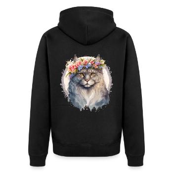 Cute Siberian Cat Flower Crown Cats Pet Kitten - Unisex Premium Organic Zip Hoodie - black - Back - Nico (187cm)