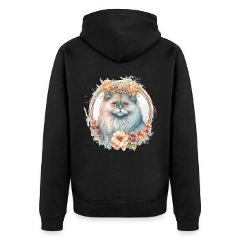 Cute Persian Cat Flower Crown Cats Pet Kitten - Unisex Premium Bio Zip Hoodie - Schwarz - Hinten - Nico (187cm)
