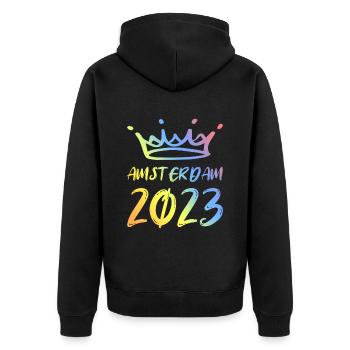 Amsterdam 2023 - Unisex Premium Organic Zip Hoodie - black - Back - Nico (187cm)