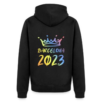 Barcelona 2023 - Unisex Premium Bio Zip Hoodie - Schwarz - Hinten - Nico (187cm)