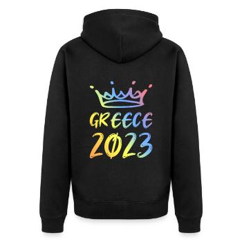 Greece 2023 - Unisex Premium Organic Zip Hoodie - black - Back - Nico (187cm)