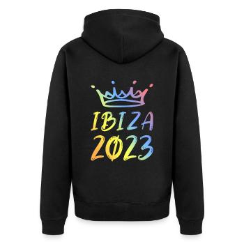 Ibiza 2023 - Unisex Premium Bio Zip Hoodie - Schwarz - Hinten - Nico (187cm)