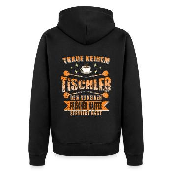 Tischler Kaffee - Unisex Premium Bio Zip Hoodie - Schwarz - Hinten - Nico (187cm)