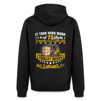 Staplerfahrer 75. Geburtstag 75 Jahre Stapler - Unisex Premium Bio Zip Hoodie - Schwarz - Hinten - Nico (187cm)