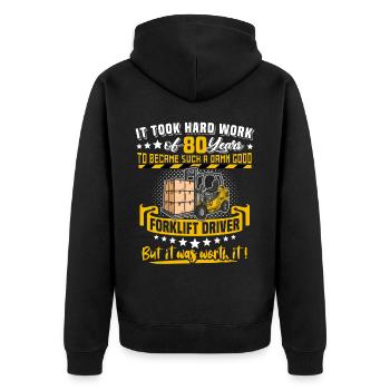 Staplerfahrer 80. Geburtstag 80 Jahre Stapler - Unisex Premium Bio Zip Hoodie - Schwarz - Hinten - Nico (187cm)