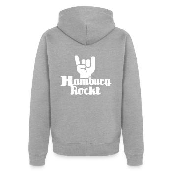 Hamburg Sprüche Hamburger Spruch - Unisex Premium Bio Zip Hoodie - Grau meliert - Hinten - Nico (187cm)