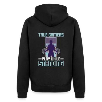 Flipper-flipping-machine-design Für - Unisex Premium Organic Zip Hoodie - black - Back - Nico (187cm)