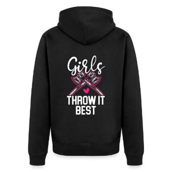 Axt werfen Beil Werfer Axt Wurf Holzfäller - Unisex Premium Bio Zip Hoodie - Schwarz - Hinten - Nico (187cm)