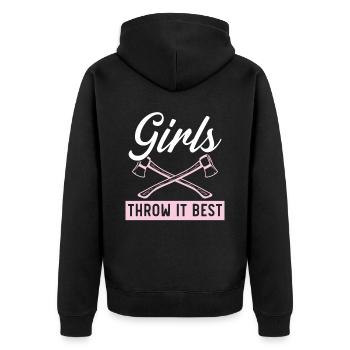 Axt werfen Beil Werfer Axt Wurf Holzfäller - Unisex Premium Bio Zip Hoodie - Schwarz - Hinten - Nico (187cm)