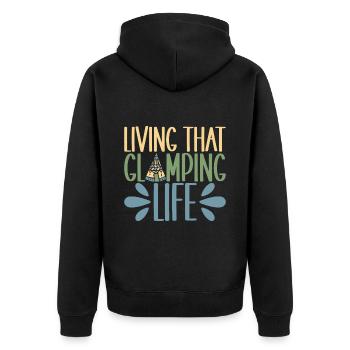 Glamping Glamper - Unisex Premium Bio Zip Hoodie - Schwarz - Hinten - Nico (187cm)