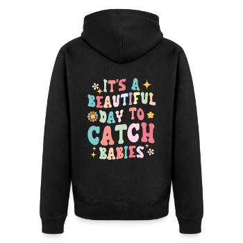 Hebamme Beruf Neugeborene Geburt Hebamme - Unisex Premium Bio Zip Hoodie - Schwarz - Hinten - Nico (187cm)