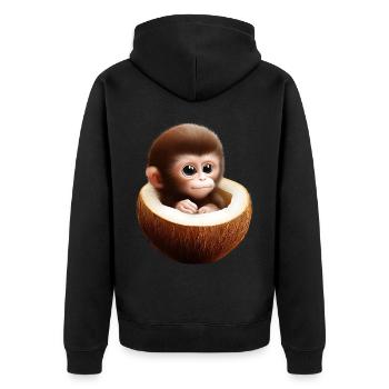Affe in einer Kokosnuss - Unisex Premium Bio Zip Hoodie - Schwarz - Hinten - Nico (187cm)