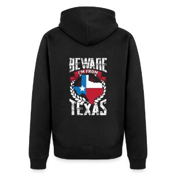 Attention: I'm from Texas Texan Texan - Unisex Premium Organic Zip Hoodie - black - Back - Nico (187cm)