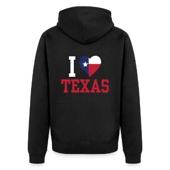 Ich Liebe Texas Texanisch Stolz Texaner Sprüche - Unisex Premium Bio Zip Hoodie - Schwarz - Hinten - Nico (187cm)