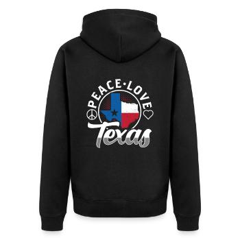 Frieden Liebe Texas Stolz Texanisch Texaner - Unisex Premium Bio Zip Hoodie - Schwarz - Hinten - Nico (187cm)
