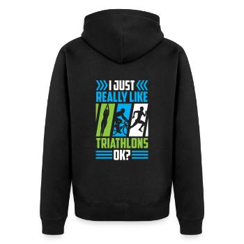 J’aime vraiment les triathlons, les sports de triathlon - Veste à capuche bio Premium Unisexe - noir - Dos - Nico (187cm)