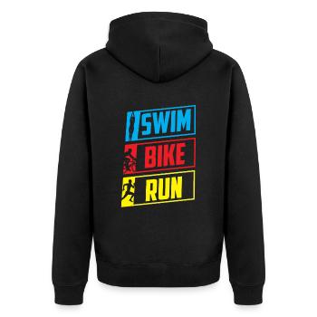 Swim Bike Run Triathlon Triathlet Triathletin - Unisex Premium Bio Zip Hoodie - Schwarz - Hinten - Nico (187cm)