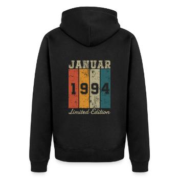 Geburtstag: Januar 1994 - Limited Edition Retro - Unisex Premium Bio Zip Hoodie - Schwarz - Hinten - Nico (187cm)