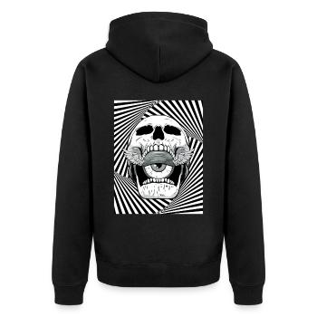 Weirdcore Ästhetischer Totenkopf Augapfel Flügel - Unisex Premium Bio Zip Hoodie - Schwarz - Hinten - Nico (187cm)