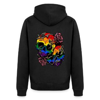 Gay Pride Rainbow Flag Skull Roses - Veste à capuche bio Premium Unisexe - noir - Dos - Nico (187cm)