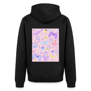 Weirdcore Ästhetik Pastell Goth Clowncore Kidcore - Unisex Premium Bio Zip Hoodie - Schwarz - Hinten - Nico (187cm)