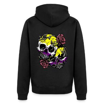 Non Binaire Fierté Drapeau Crâne Roses Subtil LGBT - Veste à capuche bio Premium Unisexe - noir - Dos - Nico (187cm)