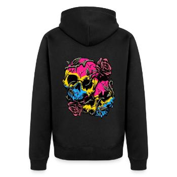Pansexual Pride Pan Flag Skull Roses Subtil LGBTQ - Unisex Premium Bio Zip Hoodie - Schwarz - Hinten - Nico (187cm)