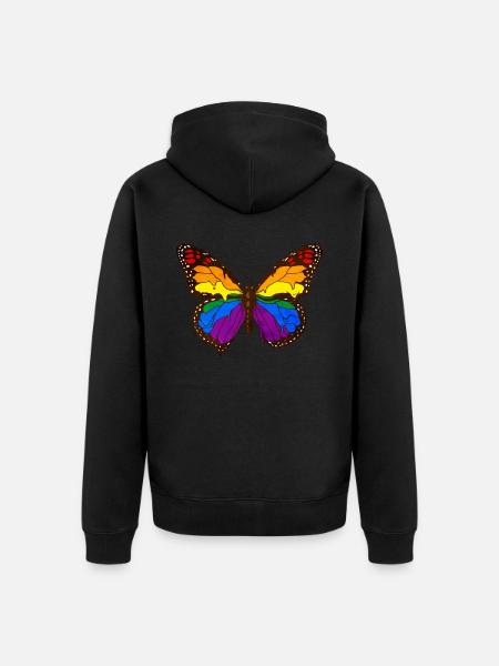 Gay Pride Rainbow Flag Butterfly - Unisex Premium Organic Zip Hoodie - black