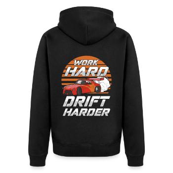 Work Hard Drift Harder JDM Car - Unisex Premium Bio Zip Hoodie - Schwarz - Hinten - Nico (187cm)