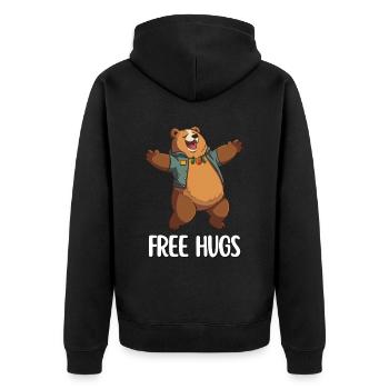 "Free Hugs" - Funny saying with cartoon bear - Unisex Premium Organic Zip Hoodie - black - Back - Nico (187cm)