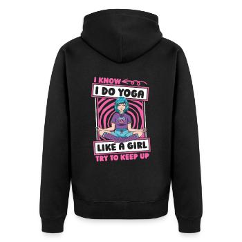 Yoga Witzig - Unisex Premium Bio Zip Hoodie - Schwarz - Hinten - Nico (187cm)