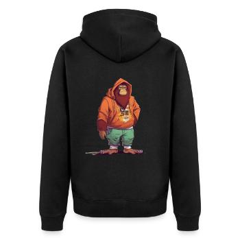 Streetart Orang-Utan Urban Rap Street Affe - Unisex Premium Bio Zip Hoodie - Schwarz - Hinten - Nico (187cm)