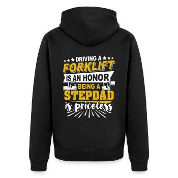 Gabelstapler Stiefpapa Staplerfahrer - Unisex Premium Bio Zip Hoodie - Schwarz - Hinten - Nico (187cm)
