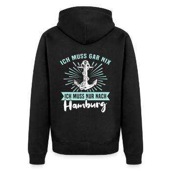 Hamburger Sprüche Hamburg - Unisex Premium Bio Zip Hoodie - Schwarz - Hinten - Nico (187cm)