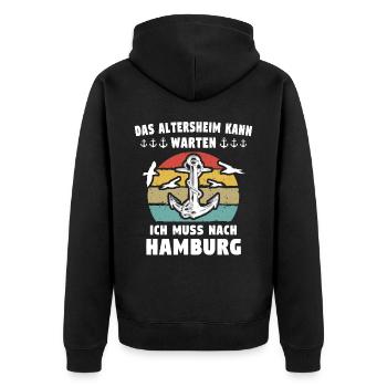 Hamburger Sprüche Hamburg - Unisex Premium Bio Zip Hoodie - Schwarz - Hinten - Nico (187cm)