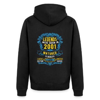 Les légendes sont nées en 2001 Anniversaire - Veste à capuche bio Premium Unisexe - noir - Dos - Nico (187cm)
