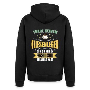 Fliesenleger Sprüche Fliesen - Unisex Premium Bio Zip Hoodie - Schwarz - Hinten - Nico (187cm)