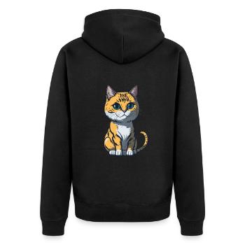 Cool Feline in Shades: Whiskered Purrfection - Unisex Premium Bio Zip Hoodie - Schwarz - Hinten - Nico (187cm)