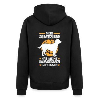 Hannoverscher Schweißhund Hausaufgaben gefressen - Unisex Premium Bio Zip Hoodie - Schwarz - Hinten - Nico (187cm)
