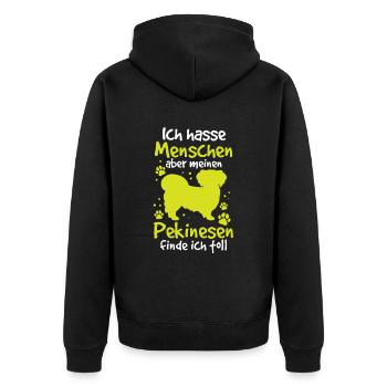 Pekinese finde ich toll Peking-Palasthund - Unisex Premium Bio Zip Hoodie - Schwarz - Hinten - Nico (187cm)