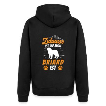 Zuhause ist wo mein Briard ist Berger de Brie - Unisex Premium Bio Zip Hoodie - Schwarz - Hinten - Nico (187cm)