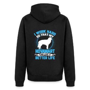 Hovawart work hard, rough farmer's dog - Unisex Premium Organic Zip Hoodie - black - Back - Nico (187cm)