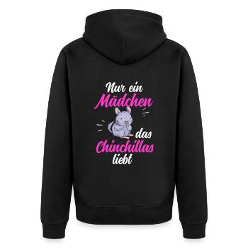 Mädchen das Chinchilla liebt Nagetier Wollmaus - Unisex Premium Bio Zip Hoodie - Schwarz - Hinten - Nico (187cm)