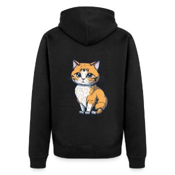 Cool Feline in Shades: Whiskered Purrfection - Unisex Premium Bio Zip Hoodie - Schwarz - Hinten - Nico (187cm)