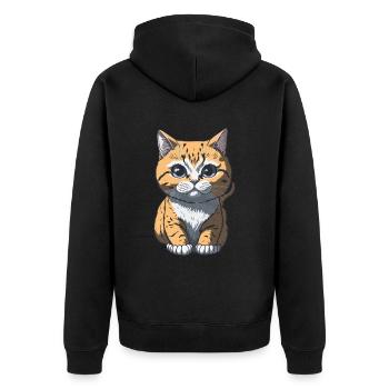 Cool Feline in Shades: Whiskered Purrfection - Unisex Premium Bio Zip Hoodie - Schwarz - Hinten - Nico (187cm)